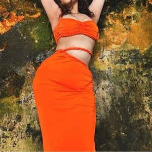 Vibrant Orange Women's Crop Top and Skirt Set